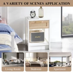 Rattan Nightstand, Modern End Table With Drawer, Nightstand Side Table With Accessories For Living Room Bedroom -Garvee GUEST 000fa500 4e81 4016 be4d f6074b55a1ae