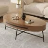 Oval Coffee Table Mid-Century Modern Center Table With Drawer Wooden Coffee Table With Storage And Cross Metal Legs -Garvee GUEST 00288af1 2801 48da b787 053f49955d45