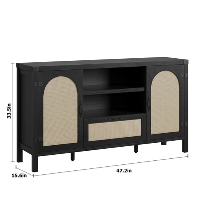 Rattan Sideboard Buffet Cabinet With Drawer & Open Shelves, Boho Farmhouse Coffee Bar For Kitchen, Dining Or Living Room 3 Rattan Sideboard Buffet Cabinet With Drawer & Open Shelves, Boho Farmhouse Coffee Bar For Kitchen, Dining Or Living Room