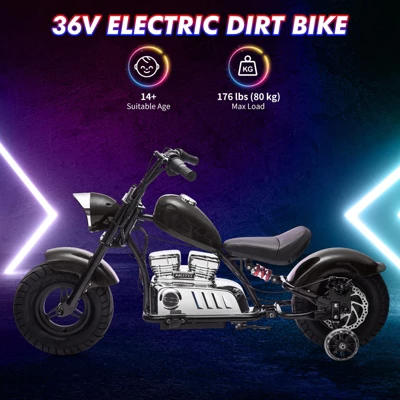 36V 350W Electric Dirt Bike For Teens, 16.5MPH Off-Road Motorcycle With Spring Suspension, LED Lights, Music & Leather Seat, Max 176lbs 4 36V 350W Electric Dirt Bike For Teens, 16.5MPH Off-Road Motorcycle With Spring Suspension, LED Lights, Music & Leather Seat, Max 176lbs - Image 2