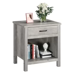 Garvee Farmhouse Gray Nightstand With Drawer And Storage Shelf For Bedroom Living Room -Garvee GUEST 0076a266 009b 4a45 a4bf c4b5680cc684