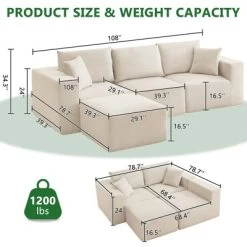 Sectional Sofa, Sleeper Sofa Couches With L-Shape Chaise, With Deep Seat, Upholstered Couches For Living Room Bedroom, No Assembly Required -Garvee GUEST 00a86ab0 9d40 4fd2 b6d4 8a129bc0b952