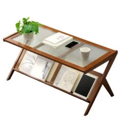 Modern Coffee Table With Glass Top & Rattan Shelf - Z-Shape Design, Warm Wood Frame For Living Room, Office 10 Modern Coffee Table With Glass Top & Rattan Shelf - Z-Shape Design, Warm Wood Frame For Living Room, Office -Garvee GUEST 018e57f6 04d4 4ebb 9754 7609297c6284