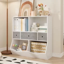 Garvee Toy Storage Organizer With Bookcase, 3-Tier Floor Standing Kids Cabinet Chest With 4 Cubbie -Garvee GUEST 02117ea2 ff94 4e9d 919b 7b11172f5556