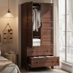 Armoire Wardrobe Closet With 2 Drawers,72" Wooden Tall Clothing Wardrobe Cabinet With Hanging Rod, Armoire With Doors Adjustable Shelves For Bedroom -Garvee GUEST 02a61e76 f419 45dc bb2d 4f4ae8d0a825