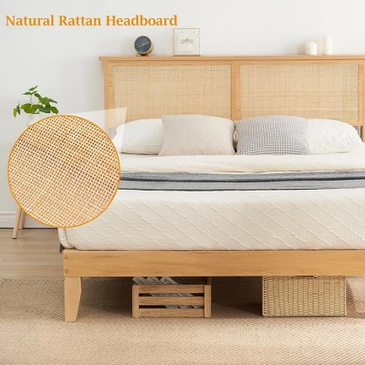 Rattan Bed Frame With Natural Rattan Headboard, Bed Frame With LED Lights, Rattan Bed Frame With Headboard, Solid Wood Foundation With Silent Slats 7 Rattan Bed Frame With Natural Rattan Headboard, Bed Frame With LED Lights, Rattan Bed Frame With Headboard, Solid Wood Foundation With Silent Slats - Image 5