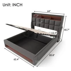 Queen Size Bed Frame With Hydraulic Storage,Upholstered Headboard,RGB LED Light And USB Charging -Garvee GUEST 0419abde 6fa1 4707 8b34 1ead4d382bf4