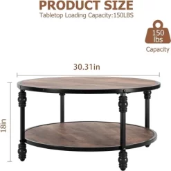 Whizmax Round Coffee Table, Rustic Wooden Surface Top & Sturdy Metal Legs Industrial Sofa Table For Living Room -Garvee GUEST 0421003e f424 488f 88ef 690a719f556d