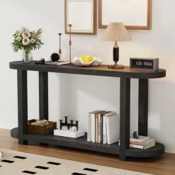 Entryway Console Table With Storage, 2 Tier Modern Narrow Long Sofa Table, Behind Couch Table,Hallway Table For Living Room Entryway And Foyer