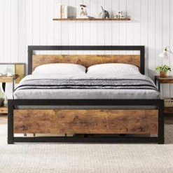 Full Size Bed Frame, 14 Inch King Size Bed Platform Industrial With Headboard No Box Spring Needed, Easy Assemble Mattress Bedframe Retro Brown -Garvee GUEST 044f411c 0f15 4191 aaae 240828d9031f