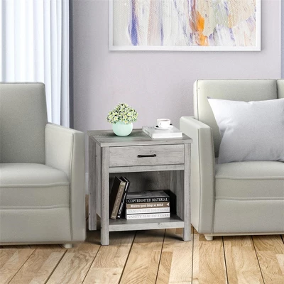 Farmhouse Nightstand, Rustic End Side Table With Drawer And Storage Shelf, Gray Night Stand Bedside Table 7 Farmhouse Nightstand, Rustic End Side Table With Drawer And Storage Shelf, Gray Night Stand Bedside Table - Image 5