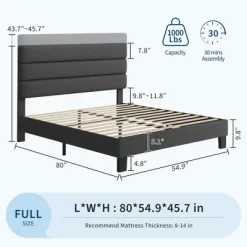 Bed Frame With Adjustable Headboard, Linen Fabric Upholstered, Heavy Duty Mattress Foundation, No Box Spring Needed