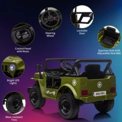 Electric Ride On Car With RC, 12V Kids Ride On Car With Led Lights, Music, Safety Belt, Double Doors, For Kids