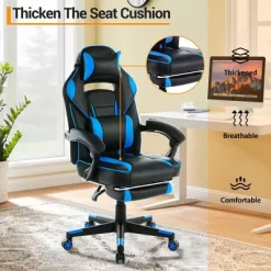 360° Swivel Height Adjustable Gaming Chair With Retractable Footrest & Ergonomic Lumbar High Back PU Leather Computer Chair With Headrest For Office 17 360° Swivel Height Adjustable Gaming Chair With Retractable Footrest & Ergonomic Lumbar High Back PU Leather Computer Chair With Headrest For Office -Garvee GUEST 05aa8ae4 f7ba 4aae b6e2 30278fdd49d3