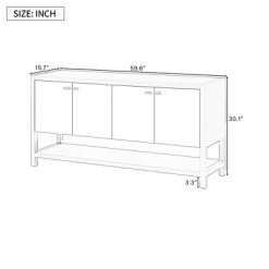 Rustic Console Table With Storage, Farmhouse Accent Table With 4-Door Cabinet, Adjustable Shelves, Behind Couch Table For Living Room, Hallway, Foyer