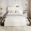 Queen Bed Frame With Bookcase Headboard, Kids Bed Frame With 2 Drawers, Boucle Upholstered Platform Bed, No Box Spring Needed, Easy Assembly, White -Garvee GUEST 078536a1 28f6 4ca2 9a9f 3864b6127456