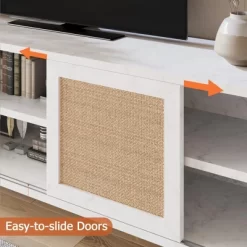 Rattan TV Stand Entertainment Center With Marble Pattern For 65" TV, White TV Console Table & Cabinet With Adjustable Shelves For Living Room, Bedroom -Garvee GUEST 08cffd6c e7bd 4360 bea6 b17ee70b1e80