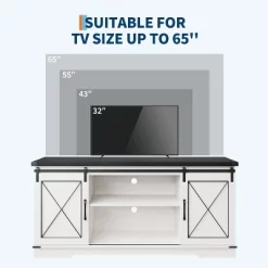 Farmhouse TV Stand And Entertainment Center For TV Up To 65 Inches With Sliding Barn Doors And Adjustable Shelf, White & Brown 14 Farmhouse TV Stand And Entertainment Center For TV Up To 65 Inches With Sliding Barn Doors And Adjustable Shelf, White & Brown -Garvee GUEST 08e9be9e 83f3 45e6 9325 02bf3a4d3362