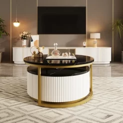 Modern Round Nesting Coffee Table Fluted With Drawer In 31.5'' 14 Modern Round Nesting Coffee Table Fluted With Drawer In 31.5'' -Garvee GUEST 0921e37e fc51 4b7c b352 69f522b5ff5d