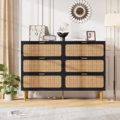 Rattan 6 Drawer Dressers For Bedroom, Large Double Dresser With Deep Drawers, Chest Of Drawers For Closet With Wide Top, Long Wooden Dresser -Garvee GUEST 09665a6a 7038 40cd afb6 5dd733f092bb