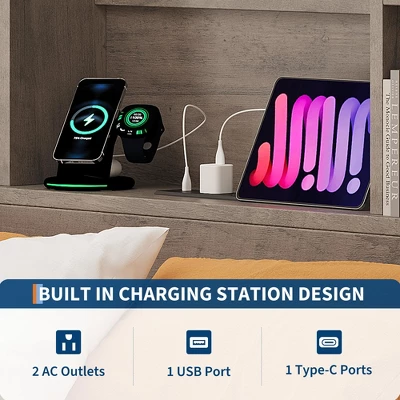 Farmhouse Full/Queen/King Bed Frame With 51" Storage Headboard, 4 Drawers & Charging Station, 1000Lbs Capacity, No Box Spring Needed, Noise-Free 6 Farmhouse Full/Queen/King Bed Frame With 51" Storage Headboard, 4 Drawers & Charging Station, 1000Lbs Capacity, No Box Spring Needed, Noise-Free - Image 4