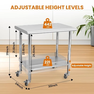 Heavy Duty Stainless Steel Work Table, Adjustable Height Utility Table For Home, Garage, And Restaurant Use 4 Heavy Duty Stainless Steel Work Table, Adjustable Height Utility Table For Home, Garage, And Restaurant Use - Image 2