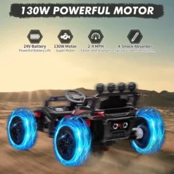 24V Electric UTV, Ride On Toys For Kids, 2x130W Electric Car With Remote Control, 4 Shock Absorbers, LED Lights, Music