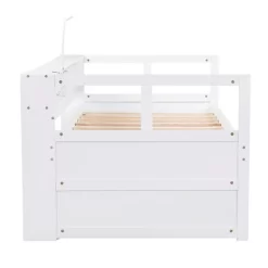 Twin XL Daybed With 2 Trundles 1 Light For Free USB Charging Design Wooden Bed Frame With 3 Storage Cubbies For Kids Teens -Garvee GUEST 0a9c7110 2ed5 42f3 8c0d 4617bb1c5386
