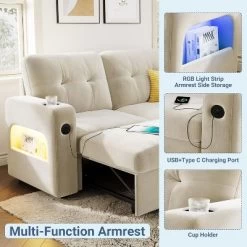 84 Inch Sleeper Sofa Couch, L-Shaped Sofa, Convertible Pull Out Sofa Bed With Storage, Charging Station, Led Lights, Modern Sectional Sofa -Garvee GUEST 0ac7c6c9 8651 4729 9857 2641c3f2dedb