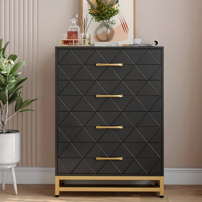 Dresser For Bedroom With 4 Drawer, Modern Dressers Chest Of Drawers, With Wide Drawers And Metal Handles, Wood Dressers, Black 3 Dresser For Bedroom With 4 Drawer, Modern Dressers Chest Of Drawers, With Wide Drawers And Metal Handles, Wood Dressers, Black