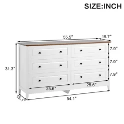 Dresser For Bedroom, 6 Drawer Dresser With Wide Drawer And Metal Handles, Wood Dressers & Chests Of Drawers -Garvee GUEST 0b440743 b50a 49ad 8497 d59cacb876f1