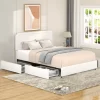Queen Size Platform Bed With 4 Drawers Queen Upholstered Bed Frame With Curved Stitched Tufted Headboard, No Box Spring Needed, Ivory -Garvee GUEST 0c150f90 5f72 478f b4f6 c65724c1dd8f