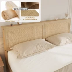 Rattan Bed Frame Bed Frame With 2 Drawers, Wooden Platform Bed With Rattan Headboard, Led Lights -Garvee GUEST 0c86538a cb3c 485f 8dc6 1e9289ae4b2b