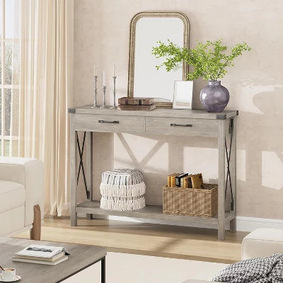Farmhouse Console Table With 2 Drawers And Storage Shelf, Wood Sofa Table For Entryway, Living Room, Hallway, And Foyer 11 Farmhouse Console Table With 2 Drawers And Storage Shelf, Wood Sofa Table For Entryway, Living Room, Hallway, And Foyer - Image 9