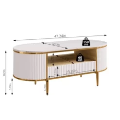 Modern Luxury Fluted Coffee Table, 48" Coffee Table With Storage Drawer, Oval Coffee Table With Golden Legs, Faux Marble Top 9 Modern Luxury Fluted Coffee Table, 48" Coffee Table With Storage Drawer, Oval Coffee Table With Golden Legs, Faux Marble Top -Garvee GUEST 0d890823 3f24 4d48 b31e 574a4c3c1a42