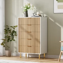 Dresser, Modern 5 Drawer Dresser For Bedroom With Gold Handle And Large Drawer, Wood Double Chest Of Drawers And Storage Organizer For Living Room -Garvee GUEST 0d8a650a bb73 4f75 8546 cd985c715a07