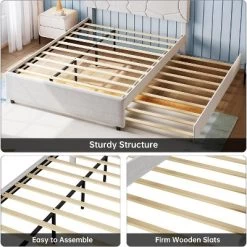 Garvee Full/Queen Size Upholstered Platform Bed With Twin Trundle - Pull Out Bed Frame With Headboard, Wood Slats, For Guest & Kids Rooms, Grey -Garvee GUEST 0e62b7c0 5f26 4a8a 8f08 3d497c4cad6c