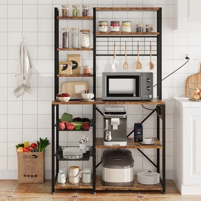 Whizmax Bakers Rack With Power Outlet, Microwave Stand With 2 Wire Drawer, Industrial Coffee Bar Station, 7-Tier Kitchen Bakers Rack 3 Whizmax Bakers Rack With Power Outlet, Microwave Stand With 2 Wire Drawer, Industrial Coffee Bar Station, 7-Tier Kitchen Bakers Rack