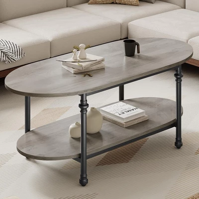 Whizmax Oval Coffee Table Unique Tea Table, Cocktail Table Low Storage Coffee Table 2 Tier Center Table For Living Room 10 Whizmax Oval Coffee Table Unique Tea Table, Cocktail Table Low Storage Coffee Table 2 Tier Center Table For Living Room - Image 8