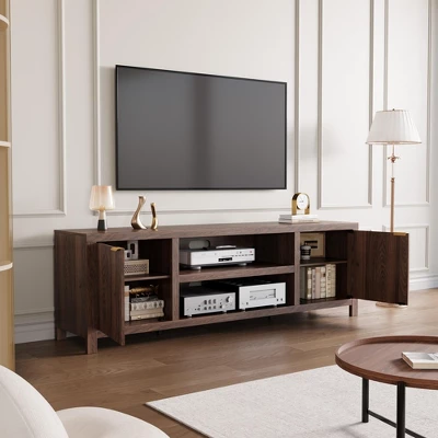 Garvee 70" TV Stand Entertainment Center With Storage, Fluted Door And Gold Handle, Wooden Media Console Cabinet For Living Room, Bedroom 6 Garvee 70" TV Stand Entertainment Center With Storage, Fluted Door And Gold Handle, Wooden Media Console Cabinet For Living Room, Bedroom - Image 4