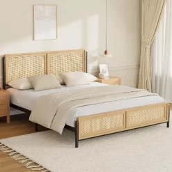 Boho Wooden Full/Queen/King Size Bed Frame With Natural Rattan Headboard And Footboard, No Box Spring Needed, Noise-Free Easy Assemble Metal Bedframe 15 Boho Wooden Full/Queen/King Size Bed Frame With Natural Rattan Headboard And Footboard, No Box Spring Needed, Noise-Free Easy Assemble Metal Bedframe -Garvee GUEST 0fbd3df7 0766 42a0 925f dc024db6ce9f