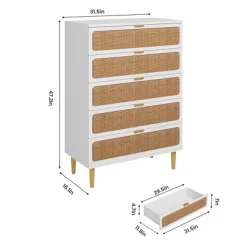 Garvee Rattan 5 Drawer Dresser For Bedroom, Tall Dresser With Deep Drawers, Large Chest Of Drawers For Closet With Wide Top For Living Room, Hallway -Garvee GUEST 0fcf42f9 7237 4c13 9e30 71373d0c86e3