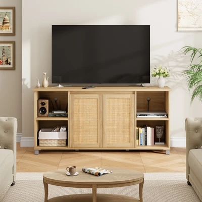 TV Stand For 65 Inch, Entertainment Center With Storage Shelves & Glass Doors – Wooden Media Console Cabinet For Living Room, Bedroom 10 TV Stand For 65 Inch, Entertainment Center With Storage Shelves & Glass Doors – Wooden Media Console Cabinet For Living Room, Bedroom - Image 8