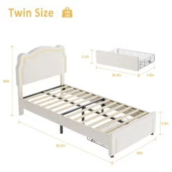 Whizmax Twin Velvet Platform Bed - Adjustable Bear Headboard With RGB LED Lights, Noise-Free Kids Bed Frame, No Box Spring