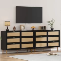 Garvee 6 Drawer Rattan Dresser With Gold Legs And Handles, Wide Double Storage Chest With Anti-Tipping Design For Bedroom Or Living Room 14 Garvee 6 Drawer Rattan Dresser With Gold Legs And Handles, Wide Double Storage Chest With Anti-Tipping Design For Bedroom Or Living Room -Garvee GUEST 116b39ec da34 46cc 9b75 861fb7cdfc66