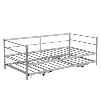 Twin Size Daybed With Pop Up Trundle, Bed Frame With Braces Safety Guardrail, No Box Spring Needed, Sturdy Metal Slat Support, Folding Platform Bed 3 Twin Size Daybed With Pop Up Trundle, Bed Frame With Braces Safety Guardrail, No Box Spring Needed, Sturdy Metal Slat Support, Folding Platform Bed