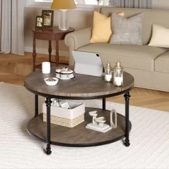 Coffee Table Round Center Table With Storage Shelf Wood Circle Coffee Table With Sturdy Metal Legs 15 Coffee Table Round Center Table With Storage Shelf Wood Circle Coffee Table With Sturdy Metal Legs -Garvee GUEST 11b63371 32b6 44c9 956e 0642712daf2b