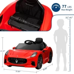 Licensed Maserati GranCabrio 12V Kids Ride-On Car W/ Remote, Spring Suspension & LED Lights – Official Electric Vehicle (Ages 3-8)