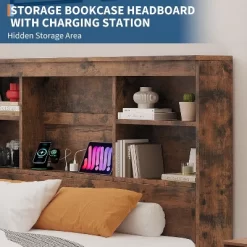 Bed Frame With 4 Storage Drawers And High Storage Bookcase Headboard, Built In Charging Station,No Box Spring Needed, Noise-Free, Easy Assembly -Garvee GUEST 122f26a0 d6e9 4377 92fb 88e1bf9cb3a7 1