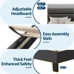 Full/ Queen/ King Bed Frame With Adjustable Headboard, Fabric Upholstered And Wooden Slats Support, Heavy Duty Mattress Foundation 16 Full/ Queen/ King Bed Frame With Adjustable Headboard, Fabric Upholstered And Wooden Slats Support, Heavy Duty Mattress Foundation -Garvee GUEST 12800d3e 221a 4807 87ea e0b1cf6c810e